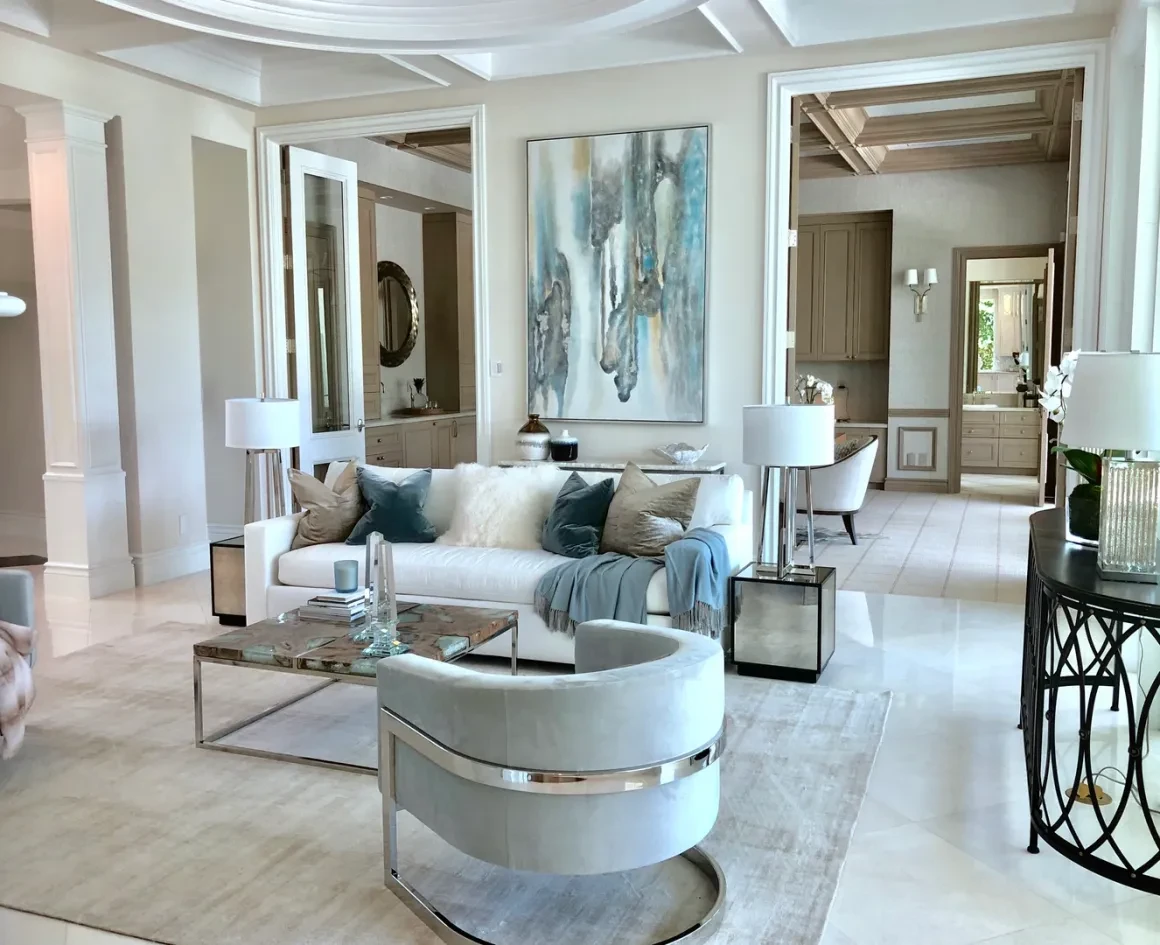 Contemporary living room with blue accents